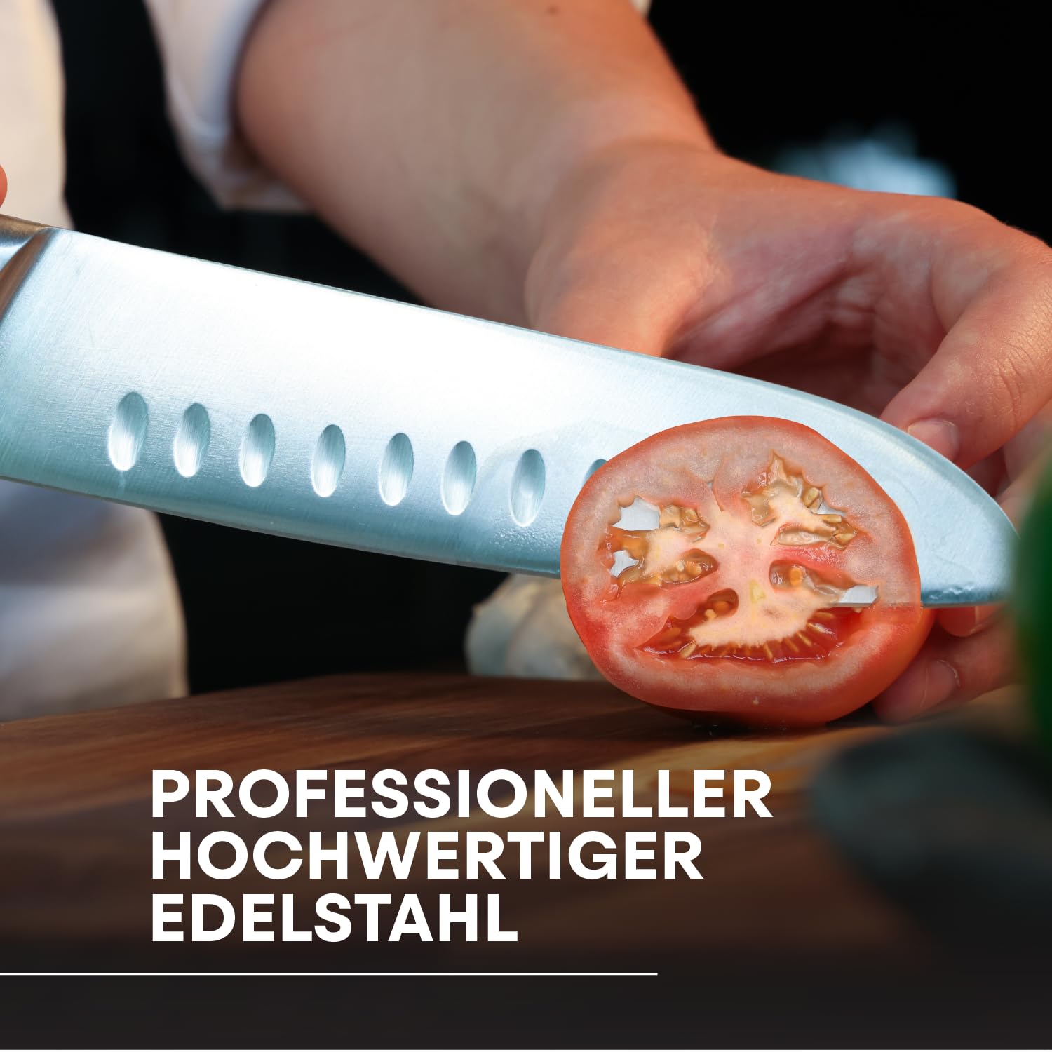 MasterChef Küchenmesser Set mit Kochmesser, Santoku Messer, Fleischmesser, Gemüsemesser, Allzweckmesser und Messertasche, Profi Messerset aus Rostfreiem Stahl mit Hohem Kohlenstoffgehalt, 6-teilig
