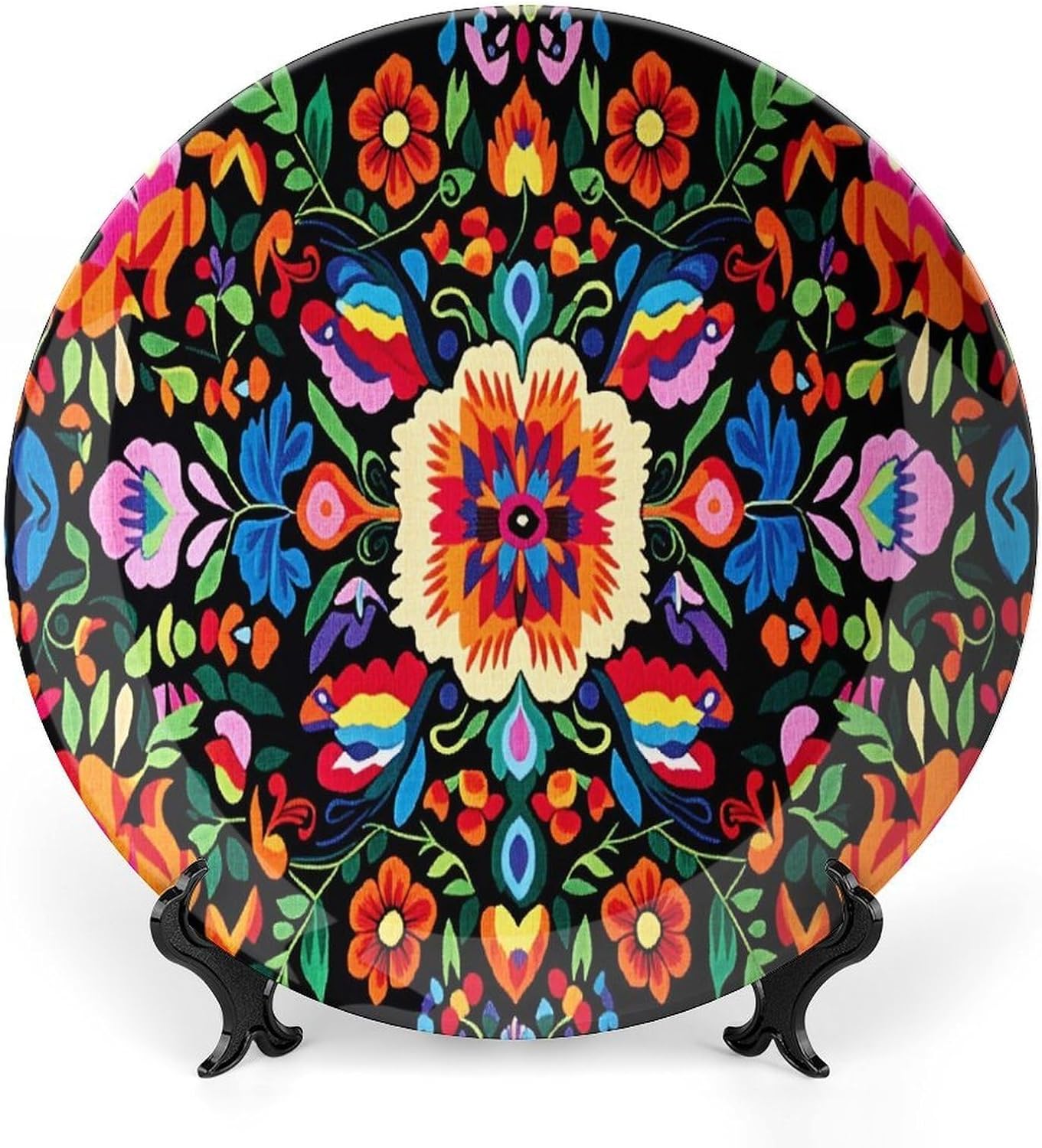 Mexican Floral & Butterfly Bone China Decorative Plates 10inch with Display Stand, Boho Luxury Ceramic Hanging Plate for Home Decor, Personalized Ornament Dessert Plate Wall Decor Wedding Gift