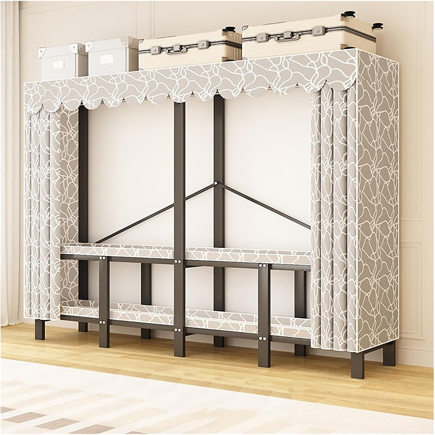 Wardrobe Closet for Hanging Clothes Portable Clothing Rack with Cover 1200Ibs Foldable Black Steel Frame Metal Coat Storage Garment Racks for Hanging Clothes(B,240cm/94.5inch)