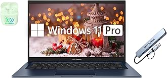 ASUS 14" FHD Vivobook Laptop Computer, 16GB RAM 768GB Storage (512GB SSD+256GB Docking Station Set), 6-Core Intel Core i3, Windows 11 Pro with Microsoft Office Home & Business, PLUSERA Earphones