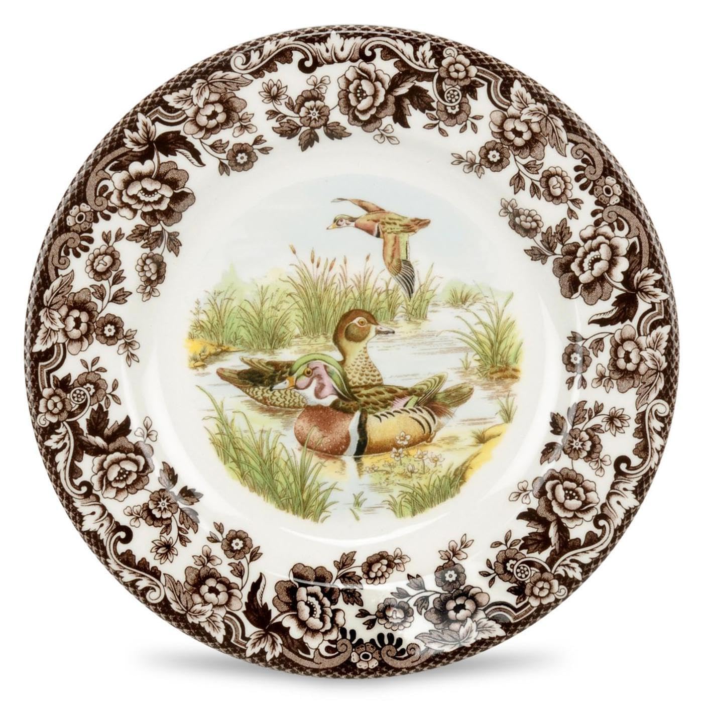 Woodland Duck Dinner Plate - Game Bird Design, 10.5 Inch Fine Earthenware with British Fl…