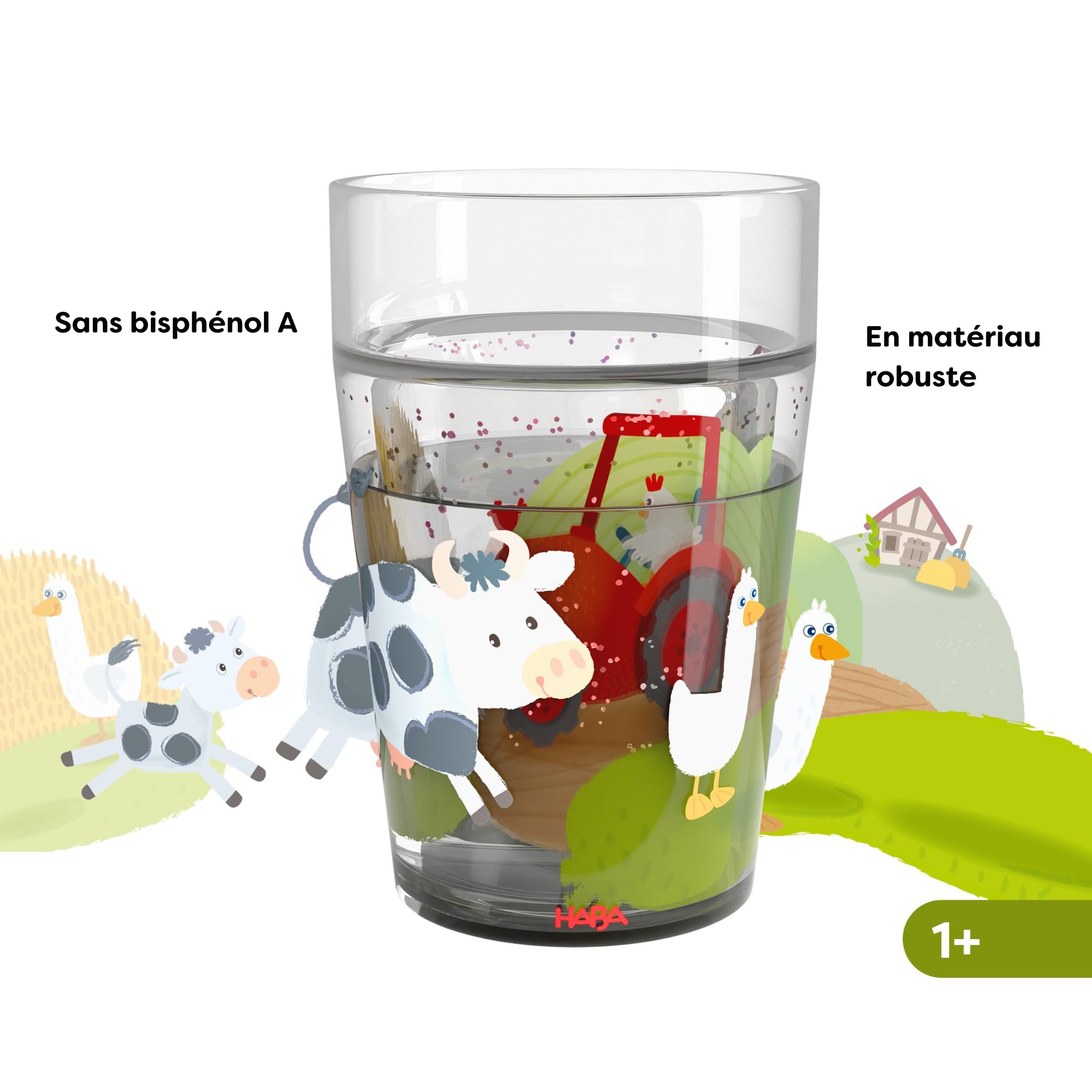 HABA Gobelet à paillettes Ferme – Verre enfant à effet scintillant, motifs animaux, pour l’eau, jus ou thé – incassable, facile à saisir, dès 2 ans – 2012447002