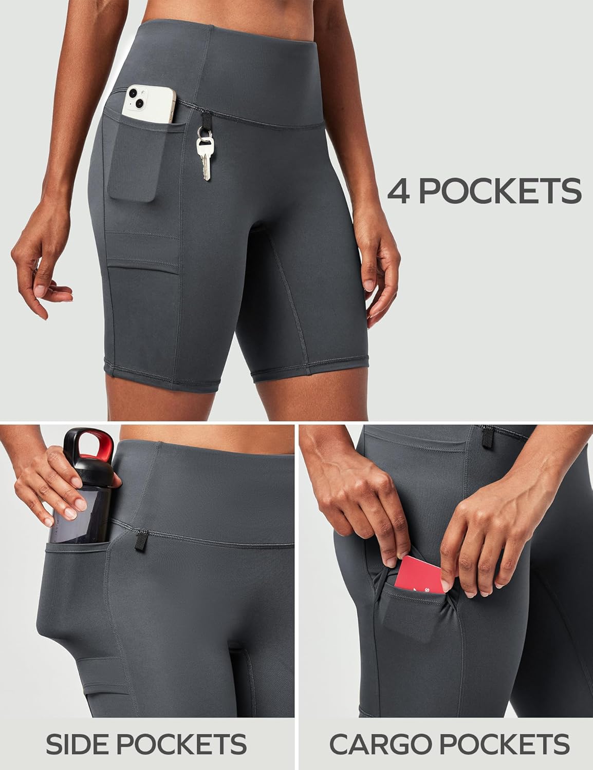 Ewedoos Biker Shorts Women Tummy Control with 4 Pockets No Front Seam Hiking Workout Spandex Shorts High Waisted UPF50+