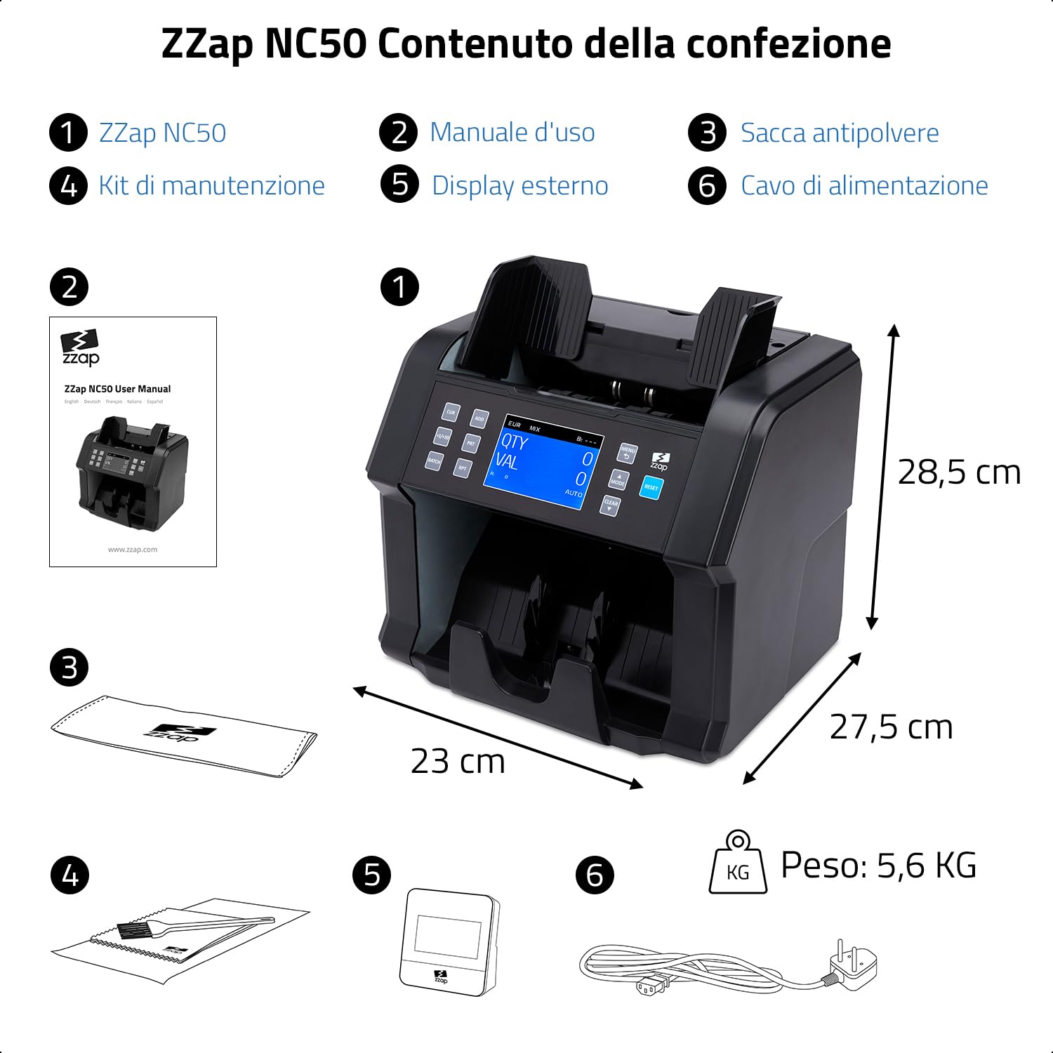 ZZap NC50 Contabanconote e Verificatore di Banconote False - Contabanconote di taglio misto - Macchina Conta Contanti