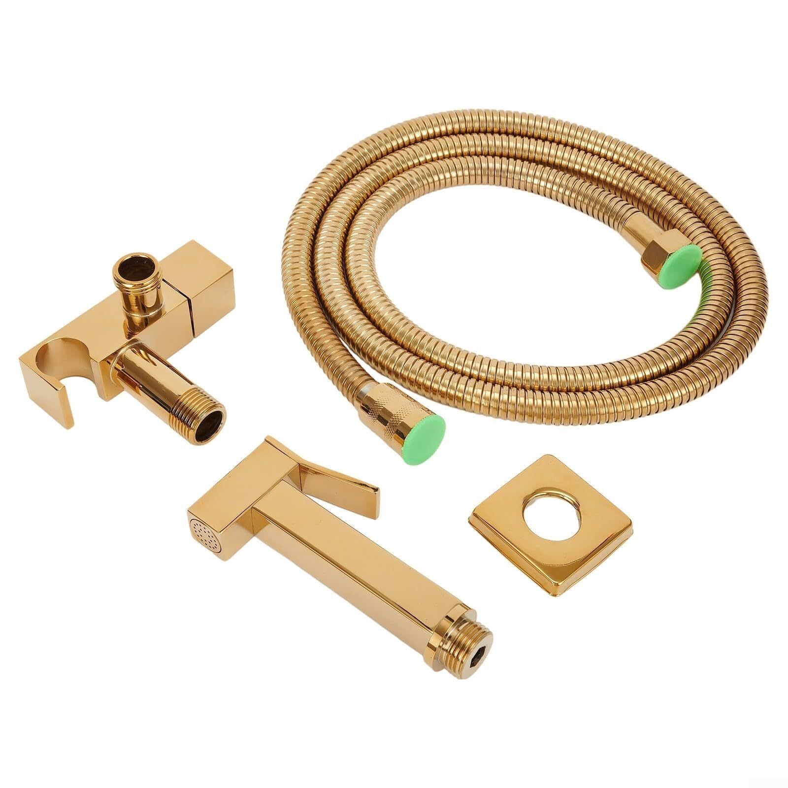 Rubinetto Lavabo Bidet a Parete in Ottone con Igienica Doccia WC Cromato | Doccetta WC in ottone massiccio, doccetta igienica con valvola fredda, facile installazione a parete, pressione potente.(Oro)