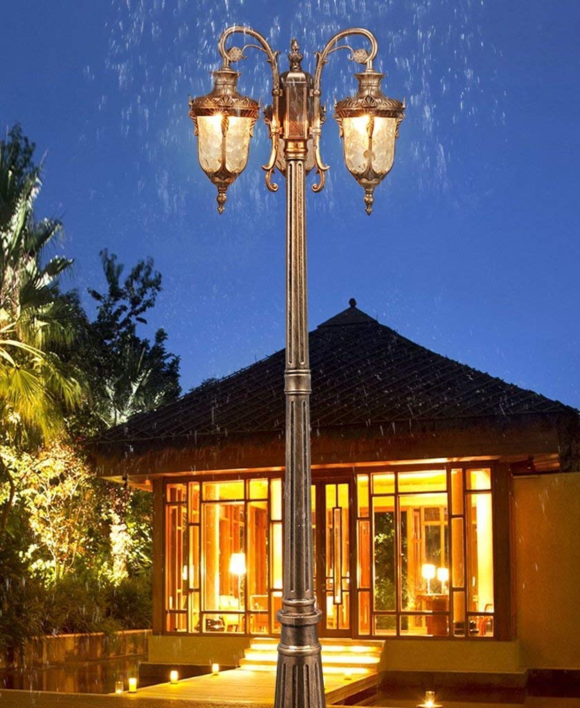 3-świetlna europejska wodoodporna szklana latarnia uliczna w stylu retro, wysoka lampa na słupie, antyczna aluminiowa, wodoodporna, antykorozyjna, na taras, balkon, trawn,315cm