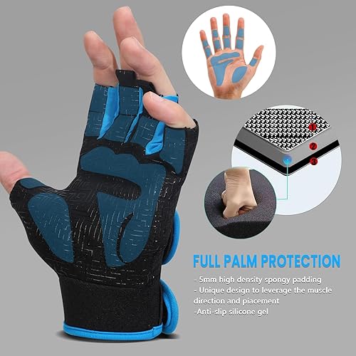 Miniatura 2 de MOREOK Guantes de entrenamiento acolchados para levantamiento de pesas para hombres y mujeres, gel de 0.197 in guantes de gimnasio con agarre sin