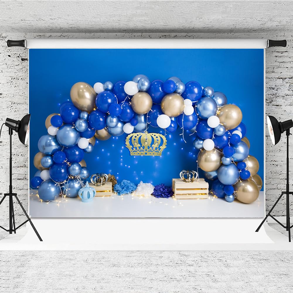 Blue Balloons Arch 1st Birthday Backdrop for Boy Cake Smash Portrait Decor Photography Background (7x5ft)