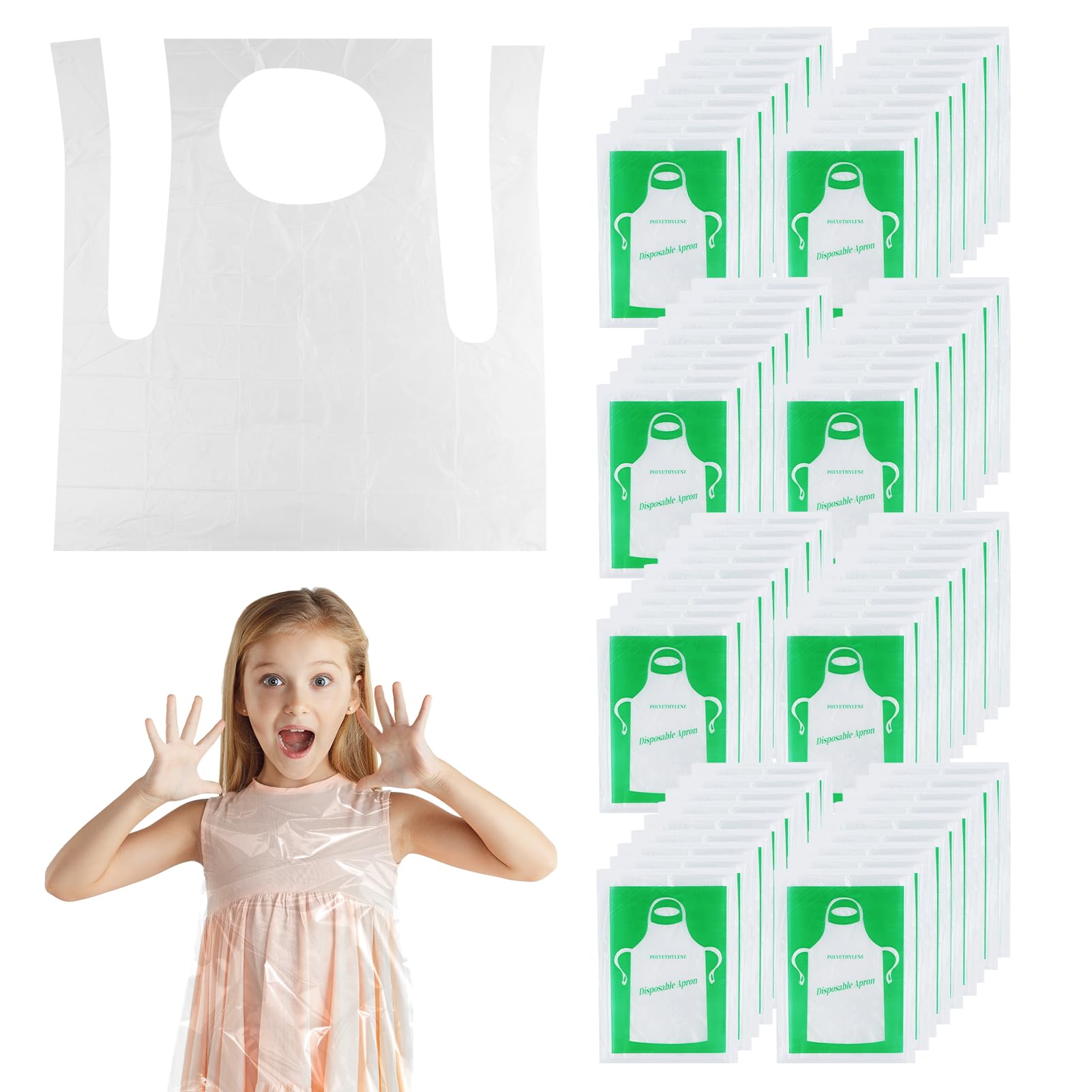 RESTALLADNWEST 110pcs Disposable Kids Apron,Transparent Children's Aprons,Plastic Aprons,for Painting Cooking Eating Teaching Picnic DIY Craft (55 X 65cm)