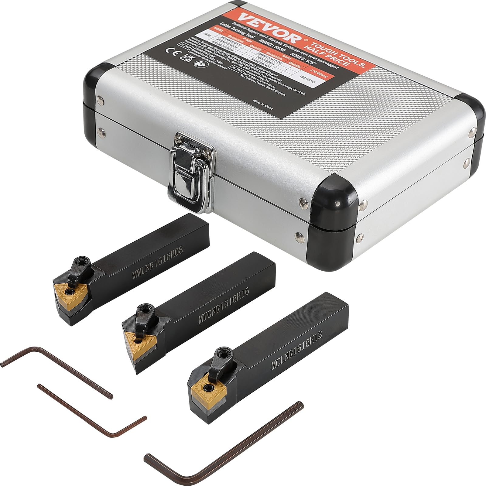 VEVOR Torno Herramienta de torneado 4 PCS Portaherramientas de Torno de Metal CNC 5/8" con Inserciones de Carburo Estañado Caja de Almacenamiento Kit de Herramientas para Tornear Ranurado