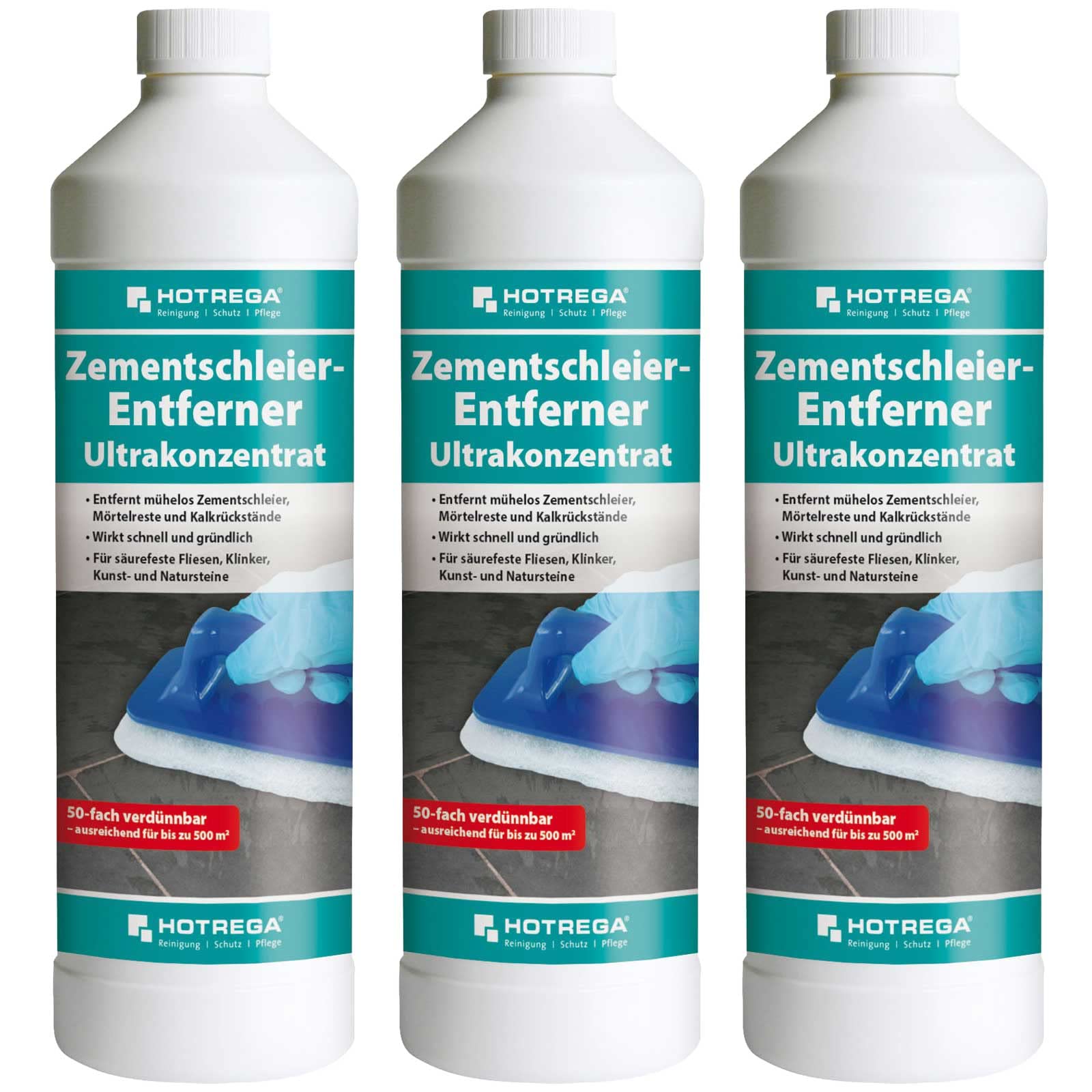 HOTREGA Zementschleier Entferner 3x 1 L | Konzentrat Steinreiniger Sauer