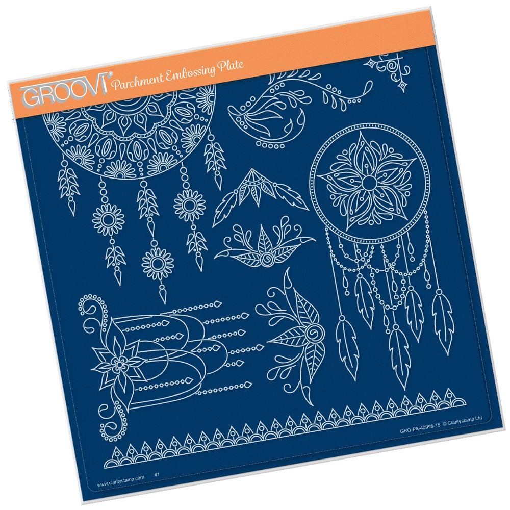 Claritystamp Tina's Henna Dreamcatcher Plaque de gaufrage en parchemin Groovi Format A4
