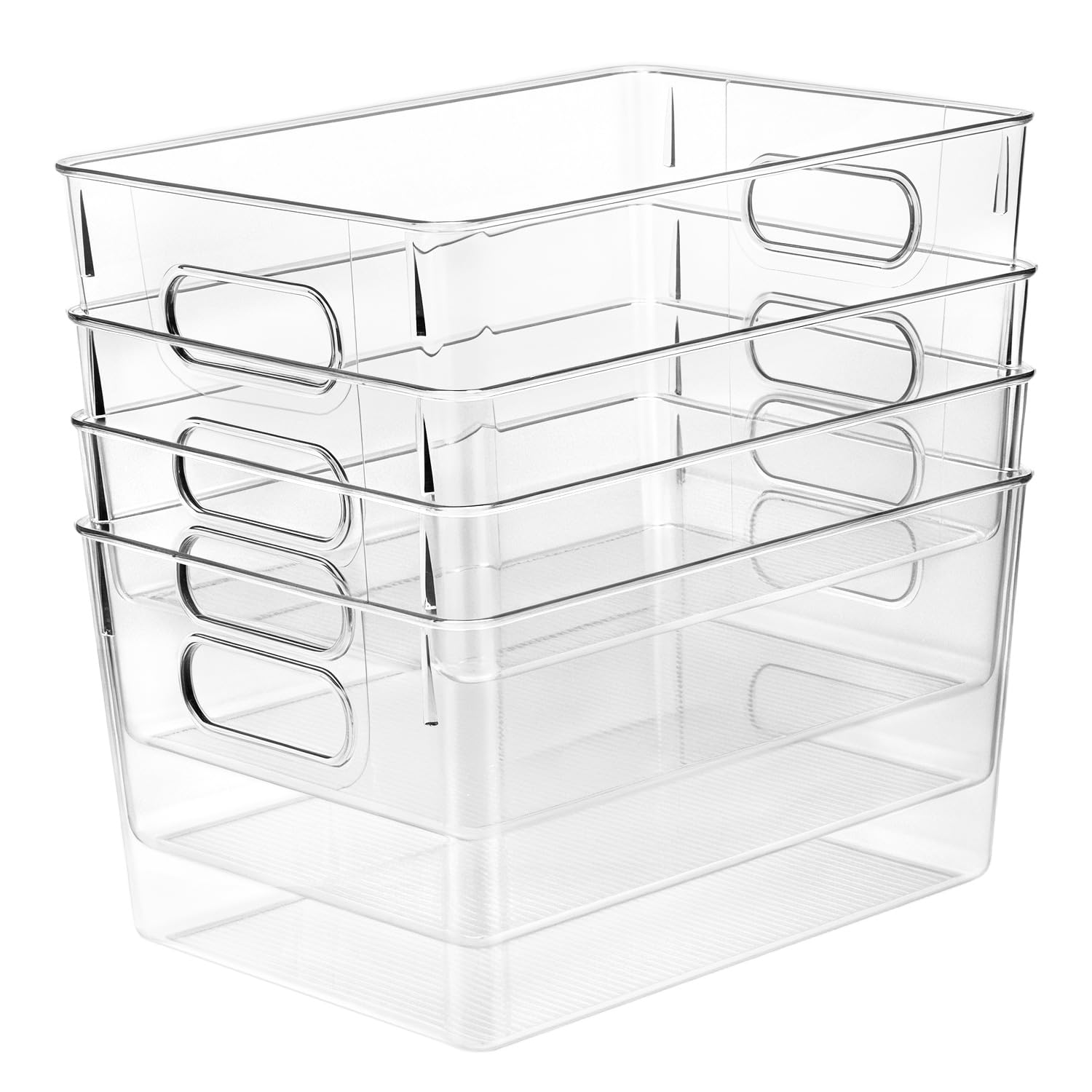 QWORK® 4 Pack Plastic Storage Bins for Kitchen and Pantry Organization - 11.4” x 8.1” x 2.4” - Clear, Stackable Storage Solution