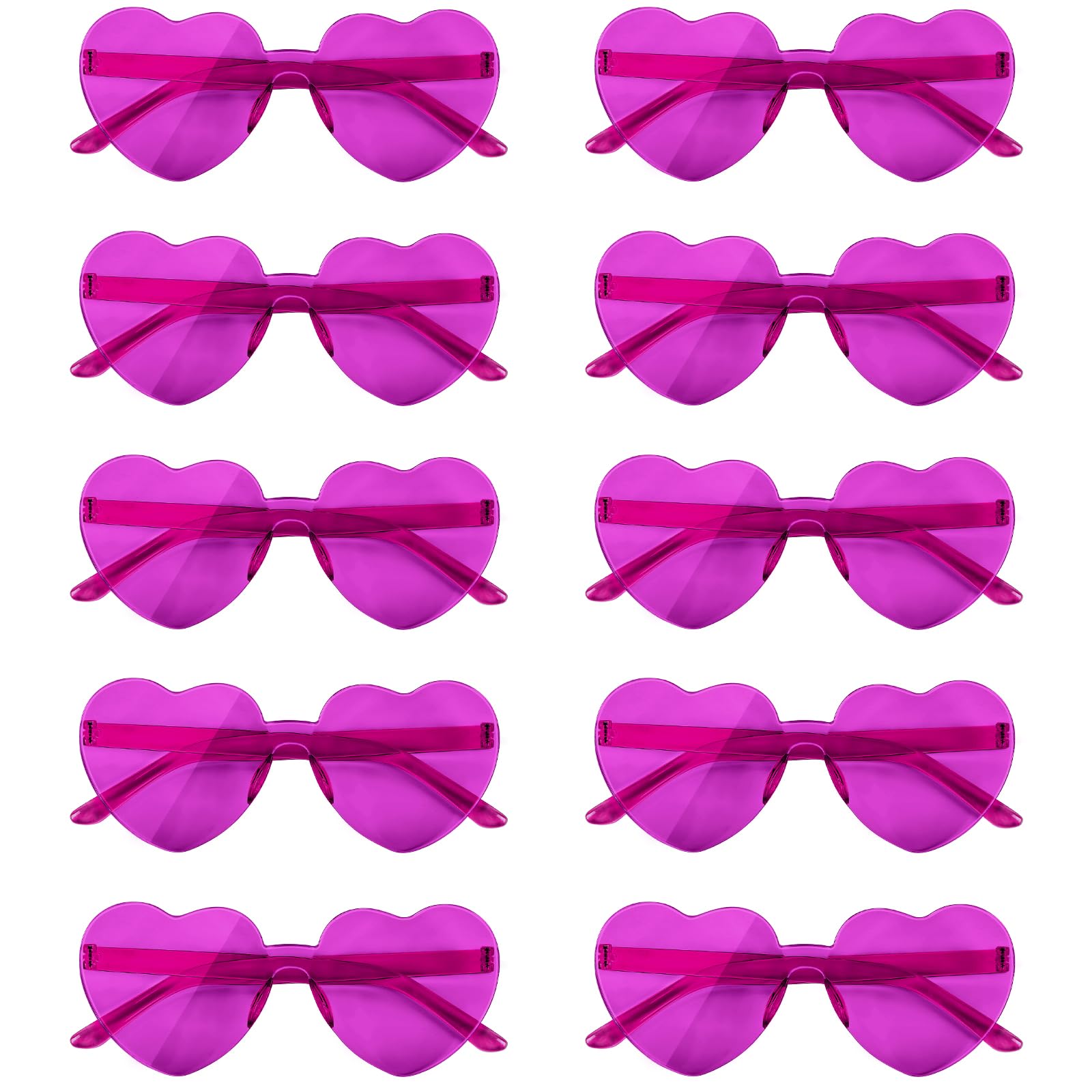 NACHLYNN 10 Pairs Heart Sunglasses Women Rimless Heart Shaped Sunglasses Candy Color Heart Glasses for Costumes Cosplay (Dark Purple)