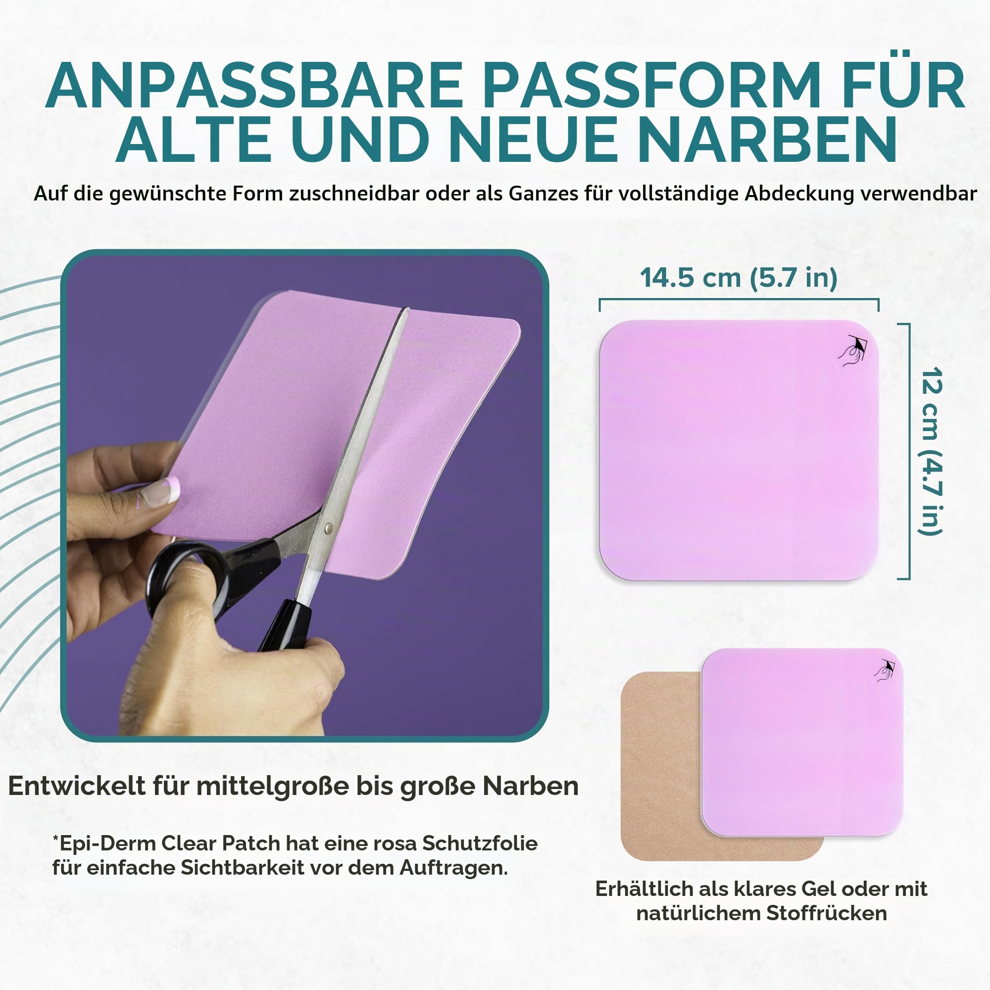 BIODERMIS Silikon Narbenpflaster - Medizinische Narbenpflege für Gesicht & Körper (12 x 14,5 cm/Transparent) - Zuschneidbare & wiederverwendbare Silikonpflaster - Narbenreduktionspflaster