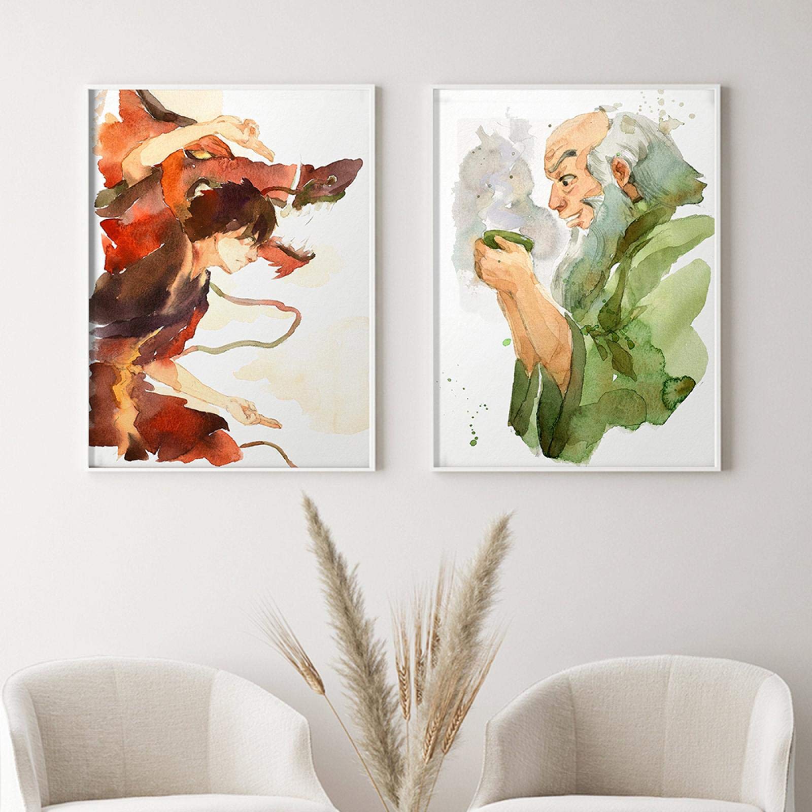 Hanpmy Pittura ad acquerello Stampa artistica Poster e stampa Avatar The Last Airbender Wall Art Painting Wall Picture Living Room Decor-(50X70cm) X2 Frameless