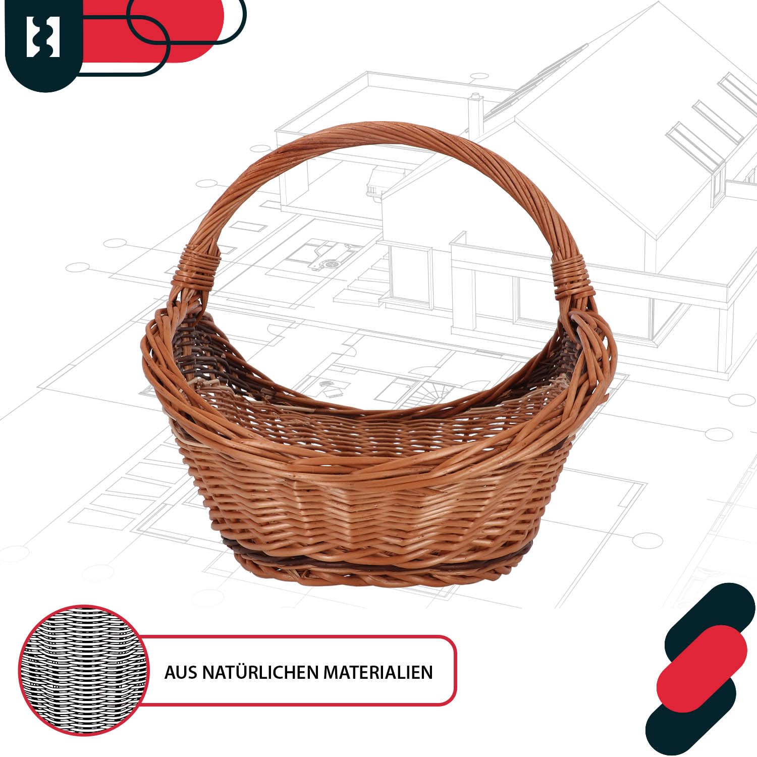 KOTARBAU® Weidenkorb für Kaminholz Holzkorb für Kaminholz Weide mit Henkel Kaminholzkorb Weide Holzkörbe Feuerholzkorb Brennholzkorb innen Weidekorb Holztragekorb