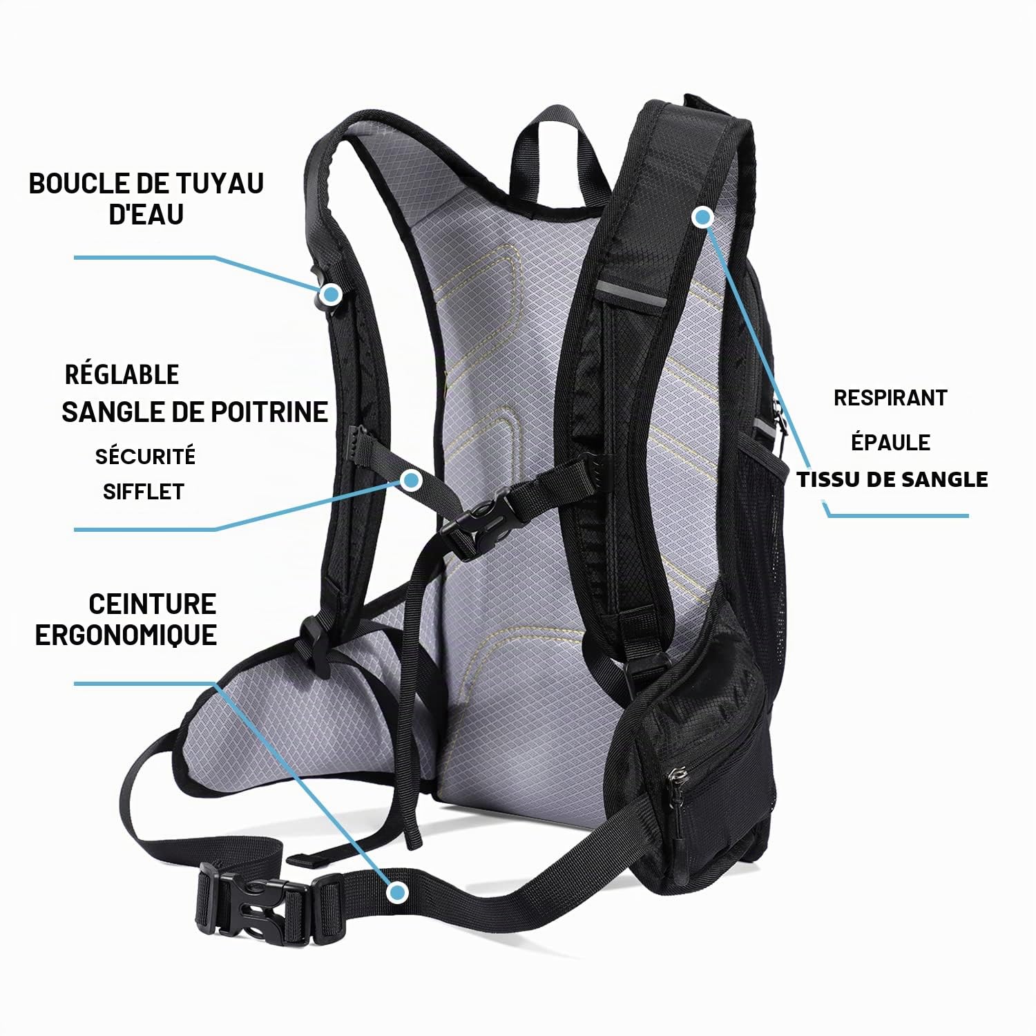 Sac à Dos d'hydratation Isotherme avec réservoir d'eau de 2 L sans BPA, pour la Course, la randonnée, Le Cyclisme, l'escalade, Le Camping, Le vélo