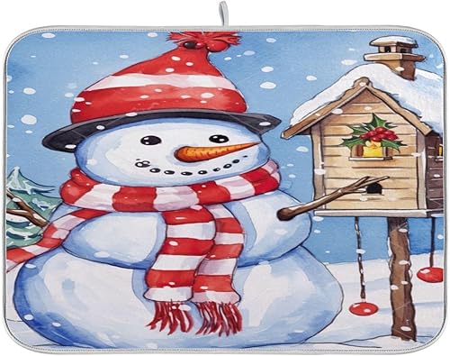 Tapete de secado de platos de muñeco de nieve de invierno, tapete de café absorbente resistente al calor, tapete de secado mate para encimera de