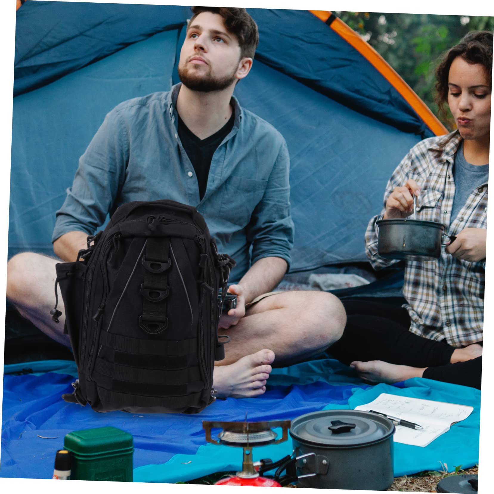 Happyyami Outdoor Rucksack aus Oxford Gewebe mit Viel Stauraum und Praktischen Taschen für Sport und Fahrradtouren in Schwarz