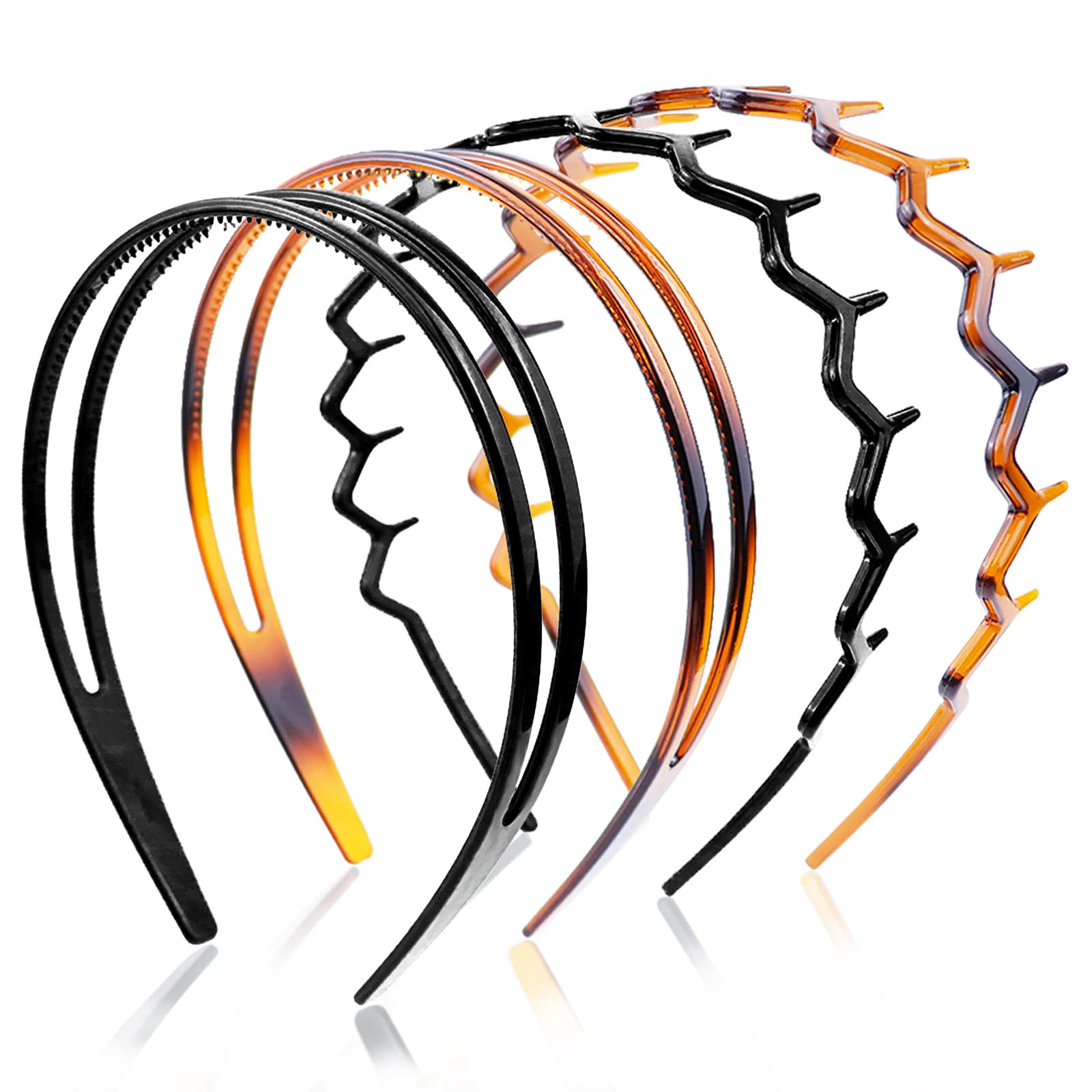 REDANHA 4-Piece Plastic Hairband Set - Zigzag Headband with Sharks Tooth Design, Non-Slip Double Row Teeth Hair Comb for Women & Girls - Black & Brown