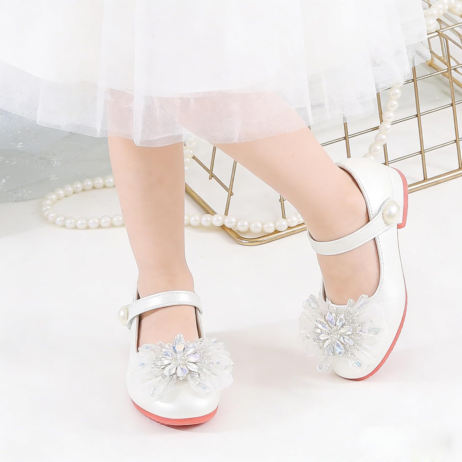 Girls Dress Shoes Adorable Sparkle Mary Jane Flats for Wedding Party