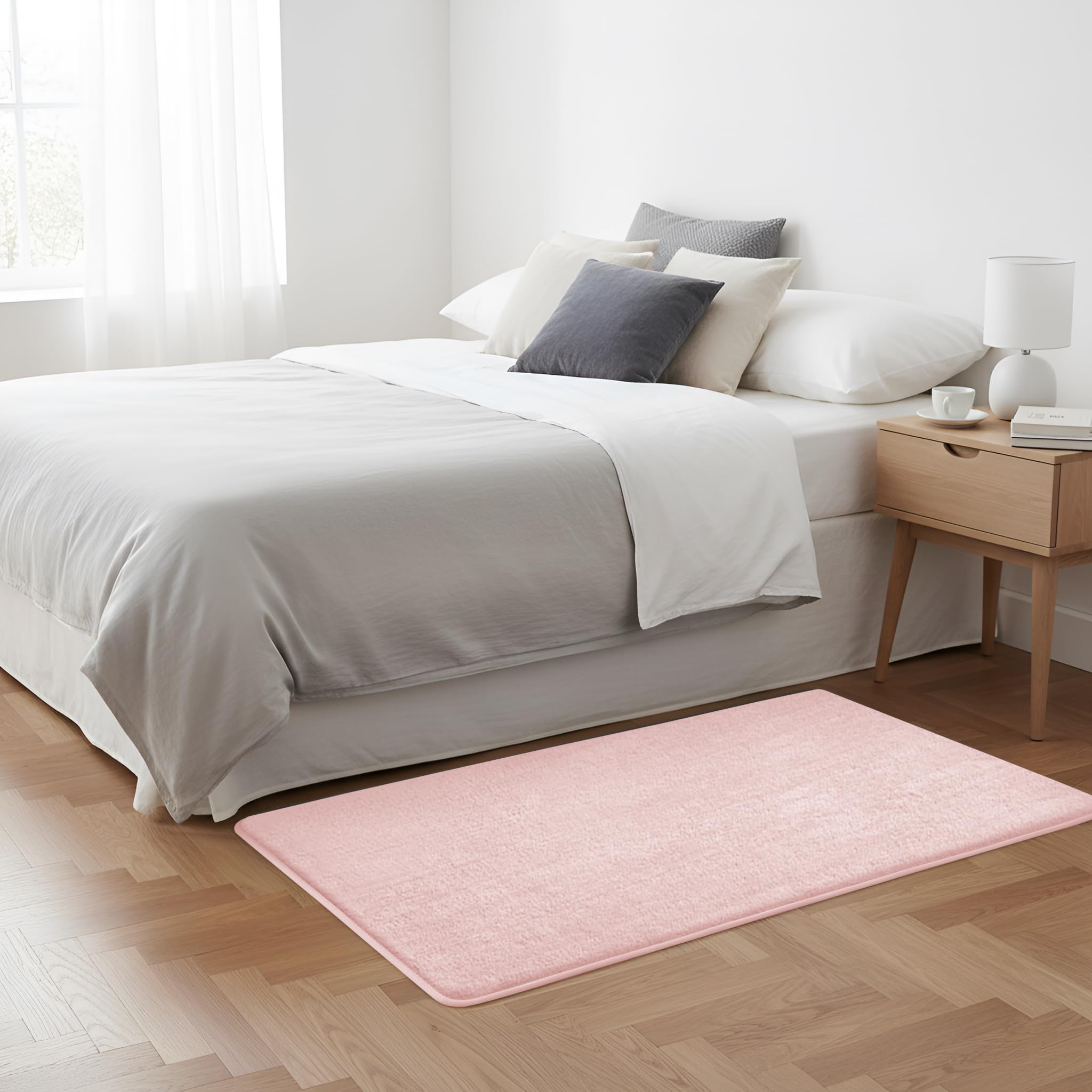 Imperial Rooms Cozy Rugs Living Room, 100% Polyester, Anti Slip Backing, Soft Fluffy Thick Low Pile 600 GSM, Small Bedside Rug for Bedroom, Non Shedding Carpet Kids Nursery Room, Light Pink, 60x120 cm โ image 1