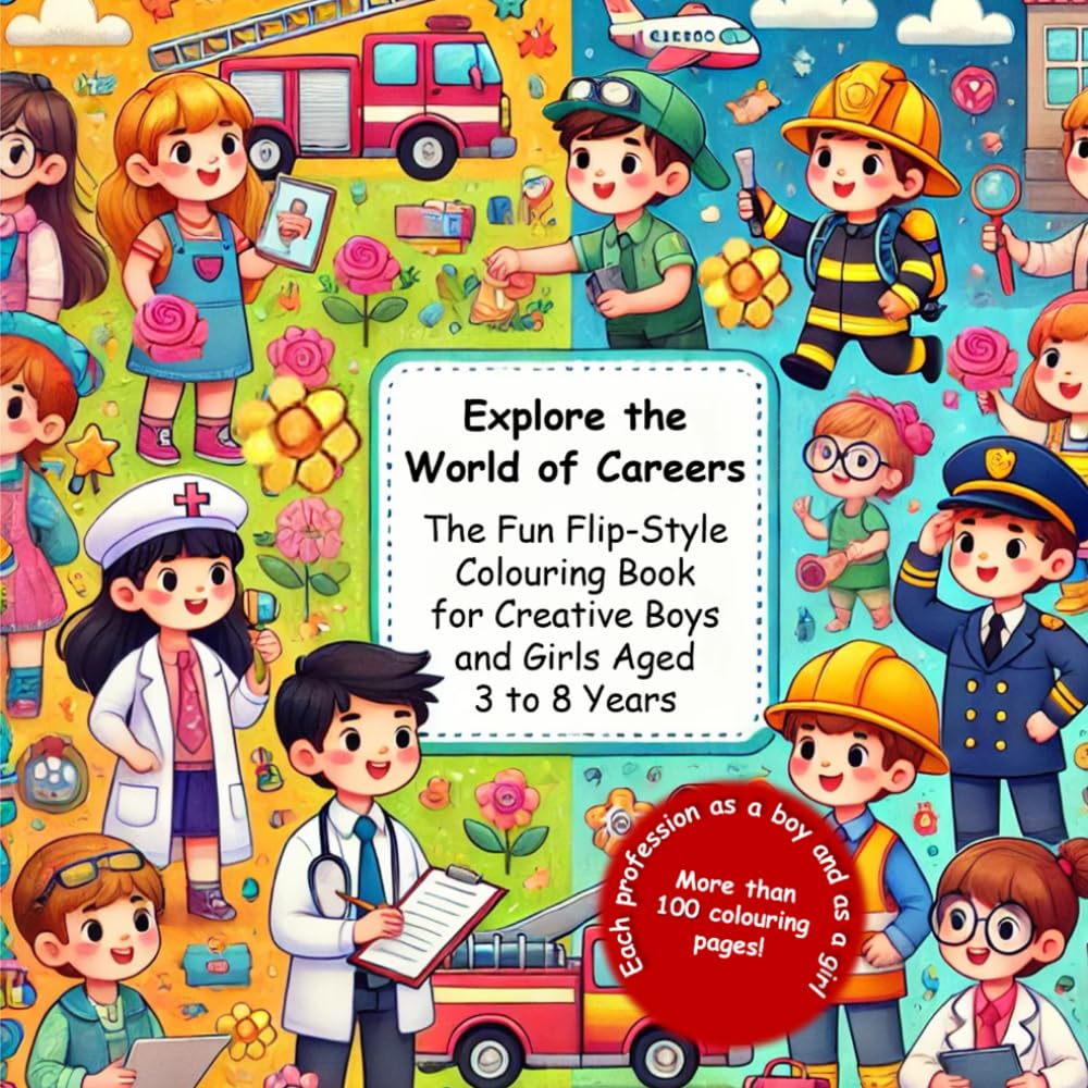 Explore the World of Careers: A Fun Flip-Style Coloring Book for Boys and Girls: 55 Exciting Professions for Kids Ages 3-8 to Discover and Color