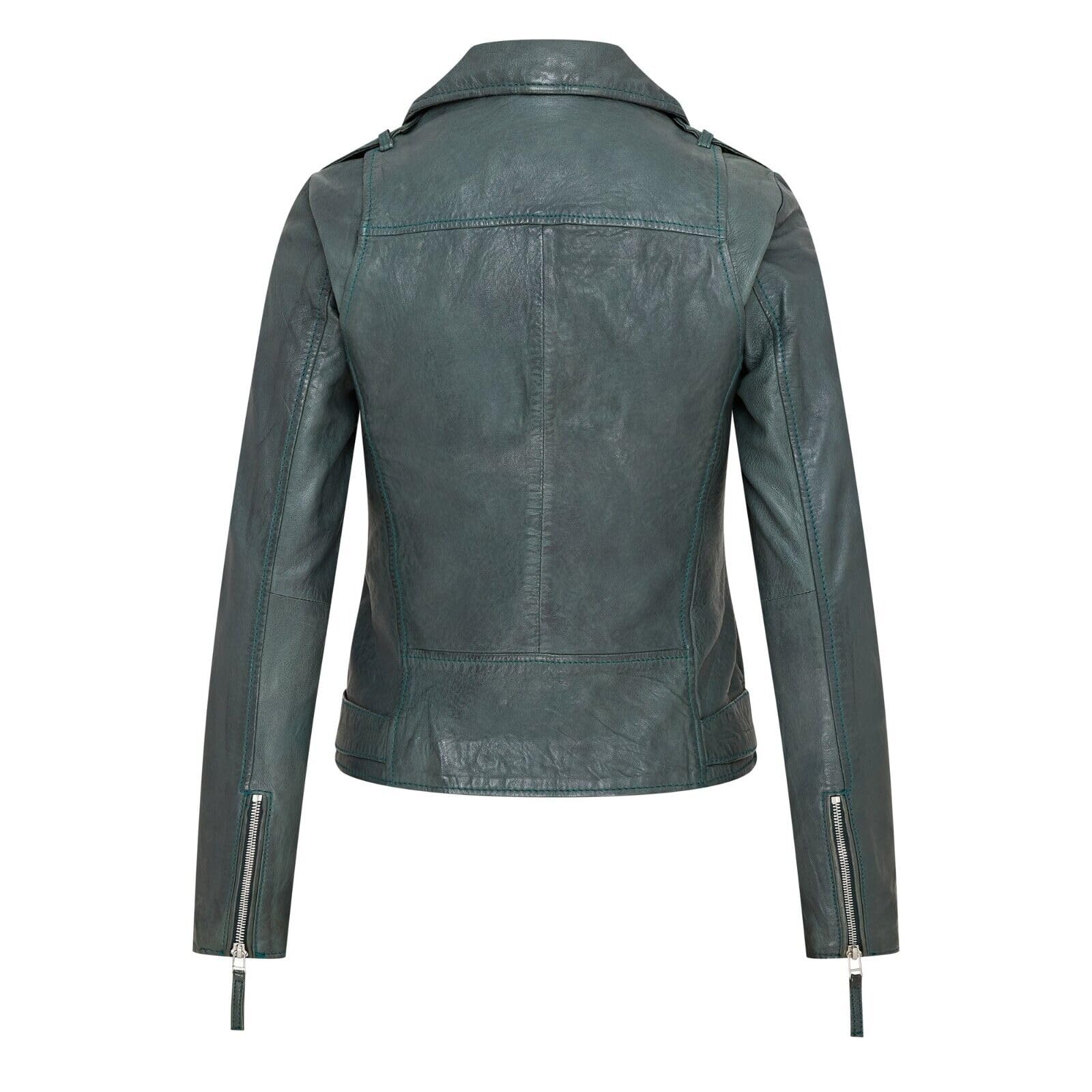 Infinity Leather Chaqueta de Cuero Estilo Motero Brando Verde con Cremallera Clásica Para Mujer