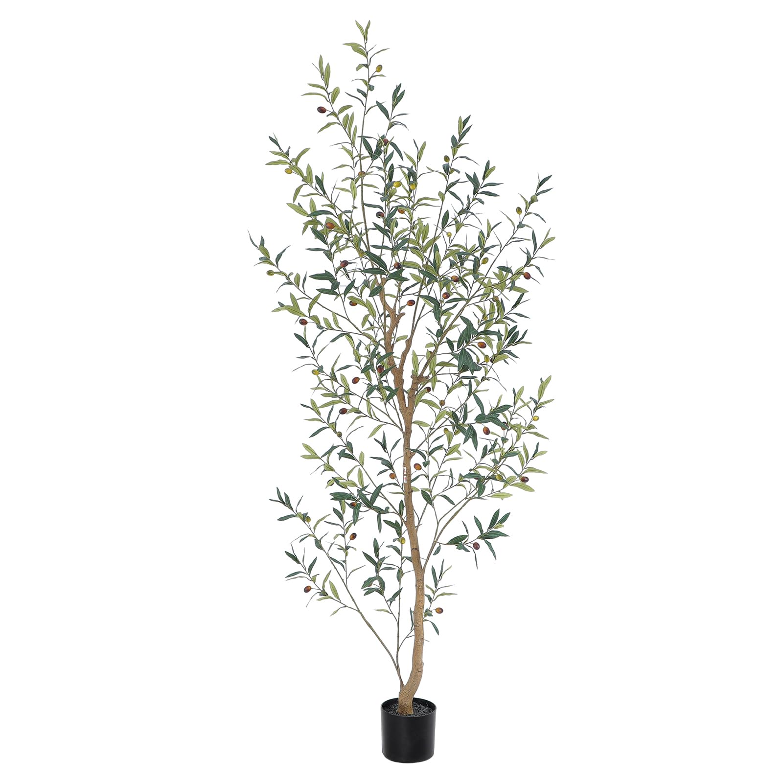 Tall Natural Style Faux Olive Tree?7Ft(84”) Realistic Potted Silk Artificial Olive Tree? Fake Olive Trees Indoor with Green Leaves and Big Fruits for Home Office Indoor Floor Decor.