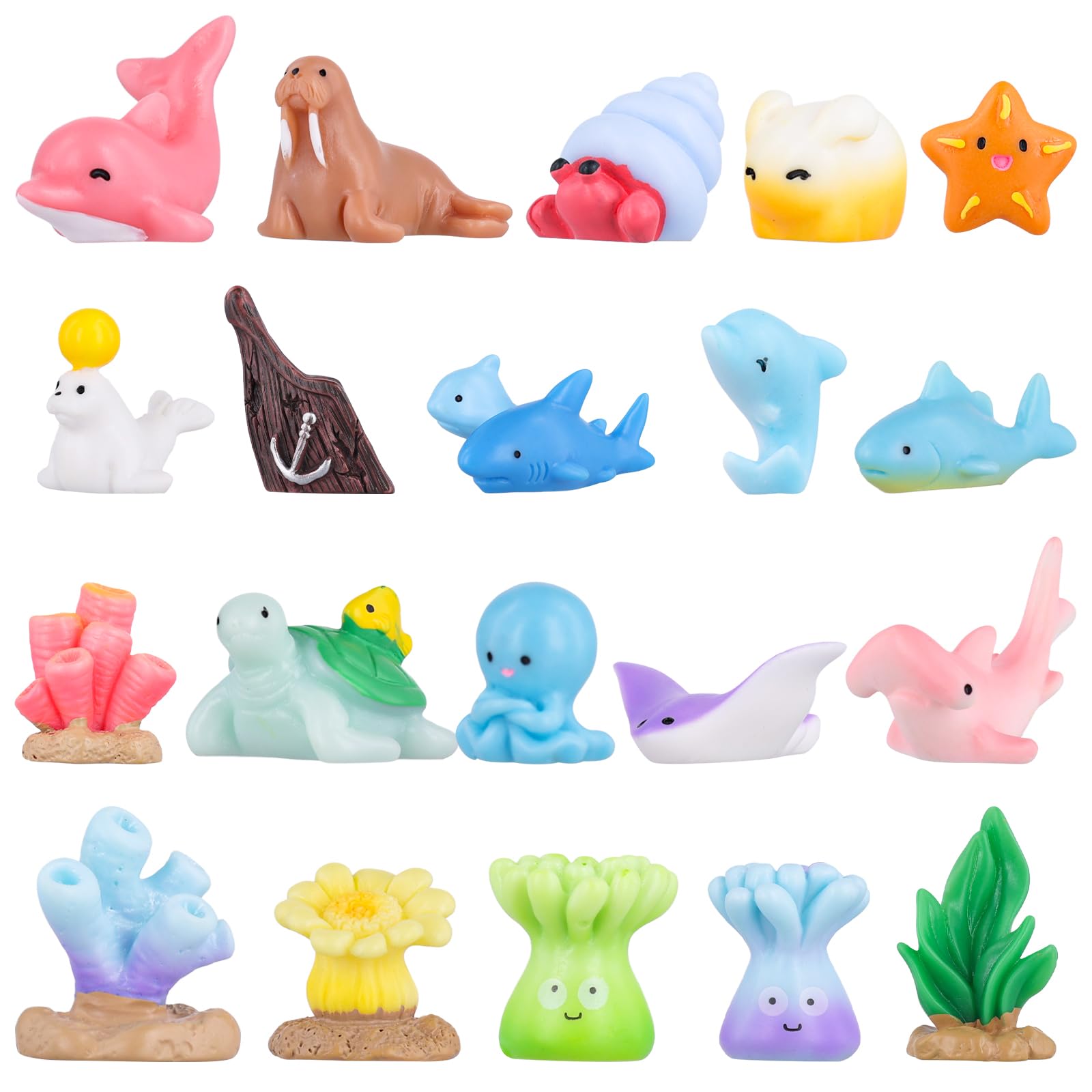 Set 20 Mini Animali Marini In Resina – Tartarughe, Delfini, Squali, Polpi E Stelle Marine – Per Acquario E Decorazioni Fai-da-te