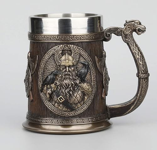 Miniatura 2 de Veronese Design 5 7/8 pulgadas vikingo nórdicos dioses Thor Odin largo barco cerveza Stein frío fundido resina bronce acabado estatua decoración del