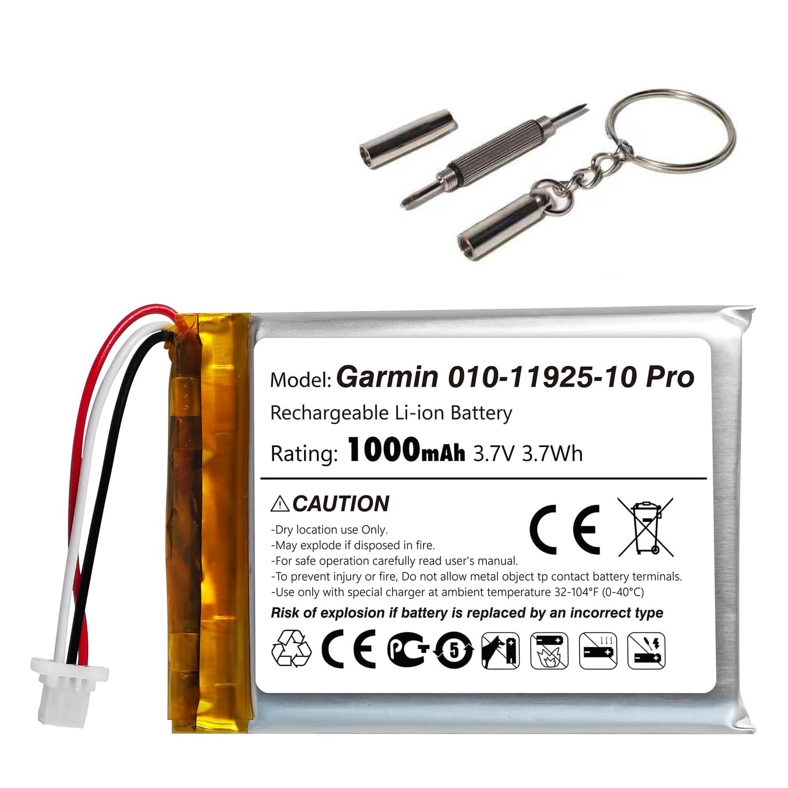 1000mAh Li-Ion Replacement Battery for Garmin PRO Series, Compatible with 010-11925-10 PRO