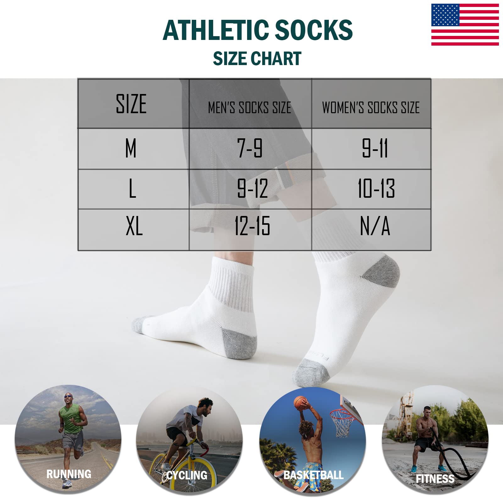 8 pares de calcetines de algodón para hombre, con cojín, atléticos, para correr, talla 7-9/9-12/12-15