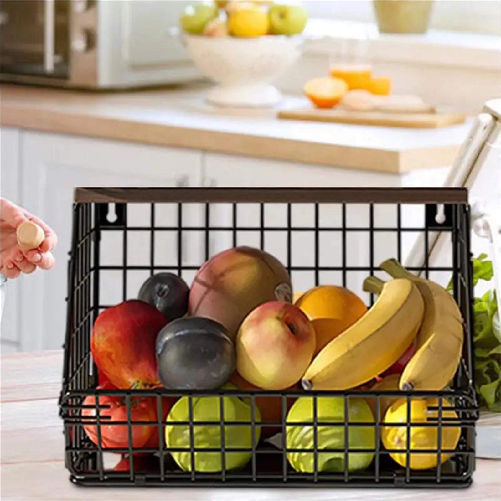 Fruit Vegetable Basket Snack Organizer Wall Mount Kitchen Metal Storage With Hook Countertop Pour Maison(S)