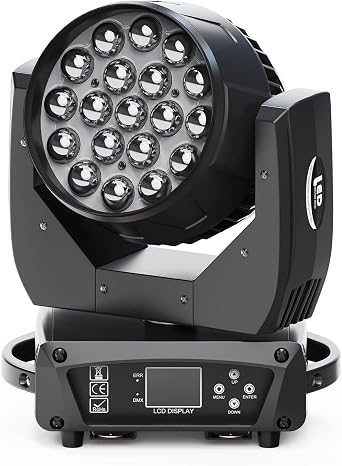 مصابيح LED للمسرح، 19x15 وات RGBW 4 في 1 DMX512 مع خاصية التحكم في الصوت الرئيسية والتابعة والتكبير والغسيل LED ورأس متحرك ومصابيح DJ للحفلات ونوادي الديسكو وحفلات الزفاف