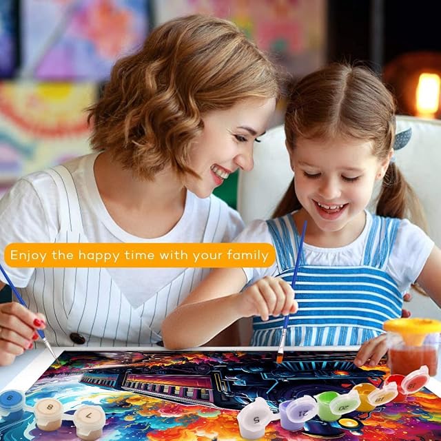 Foto 4 de 8 de TANGFEIY Kits de pintura al óleo por números Un tren que puede viajar a través de Pintura por números Adultos…