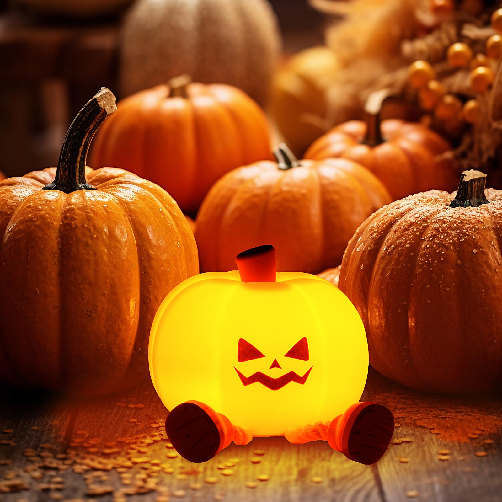 Kürbis-Nachtlicht, niedliche LED-Kürbis-Lampe mit 3 Stufen, dimmbar, Kinderzimmer-Nachtlicht für Kinder, wiederaufladbar, Nachttischlampe, lustiger Büro-Schreibtisch und Halloween-Dekoration für