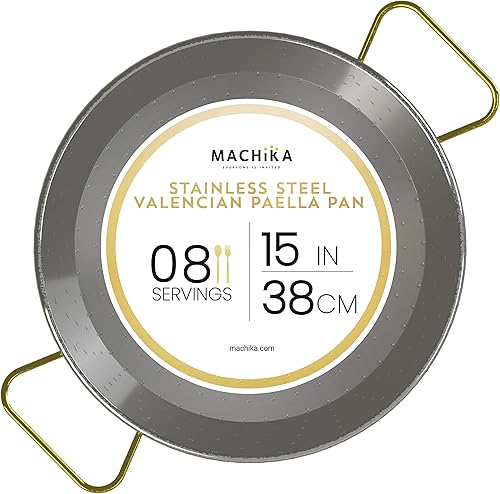 Machika Paella de acero inoxidable Sartén de cocina Sartén de acero inoxidable para recetas de paella y arroz Paella valenciana de acero