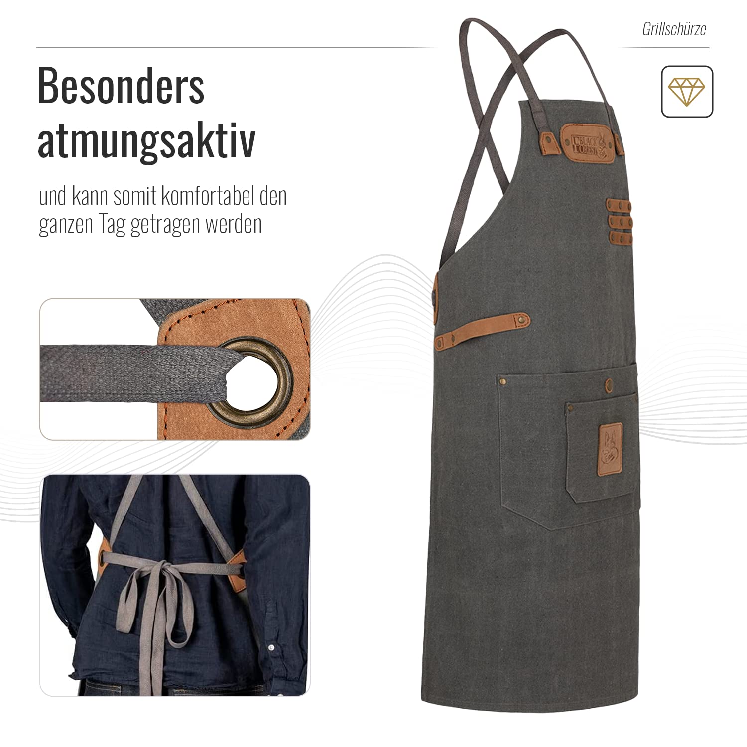 CANVAS Kochschürze Grillschürze für Männer und Frauen - Küchenschürze für Herren - Ideal als Geschenk für Männer, Oma oder Opa – robustes Canvas Schürze Damen extra lang