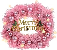Vista 2 de 1 juego de corona de Navidad rosa, decoraciones de Navidad, decoración para el hogar, decoración rosa, guirnalda de luz, corona de Navidad, corona