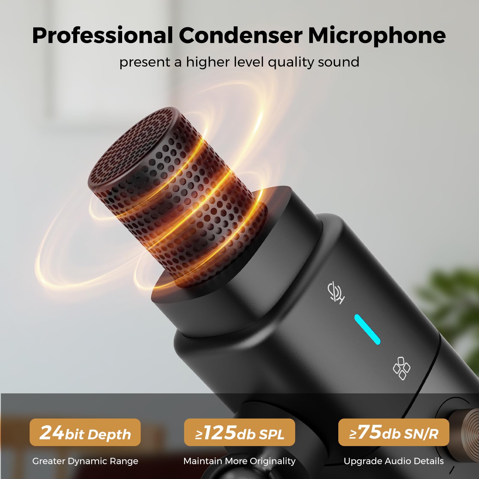 NearStream Micrófono condensador XLR/USB con cancelación de ruido/control de volumen/conector de auriculares/silencio, micrófono de podcast para PC/mezclador de audio, micrófono de escritorio para
