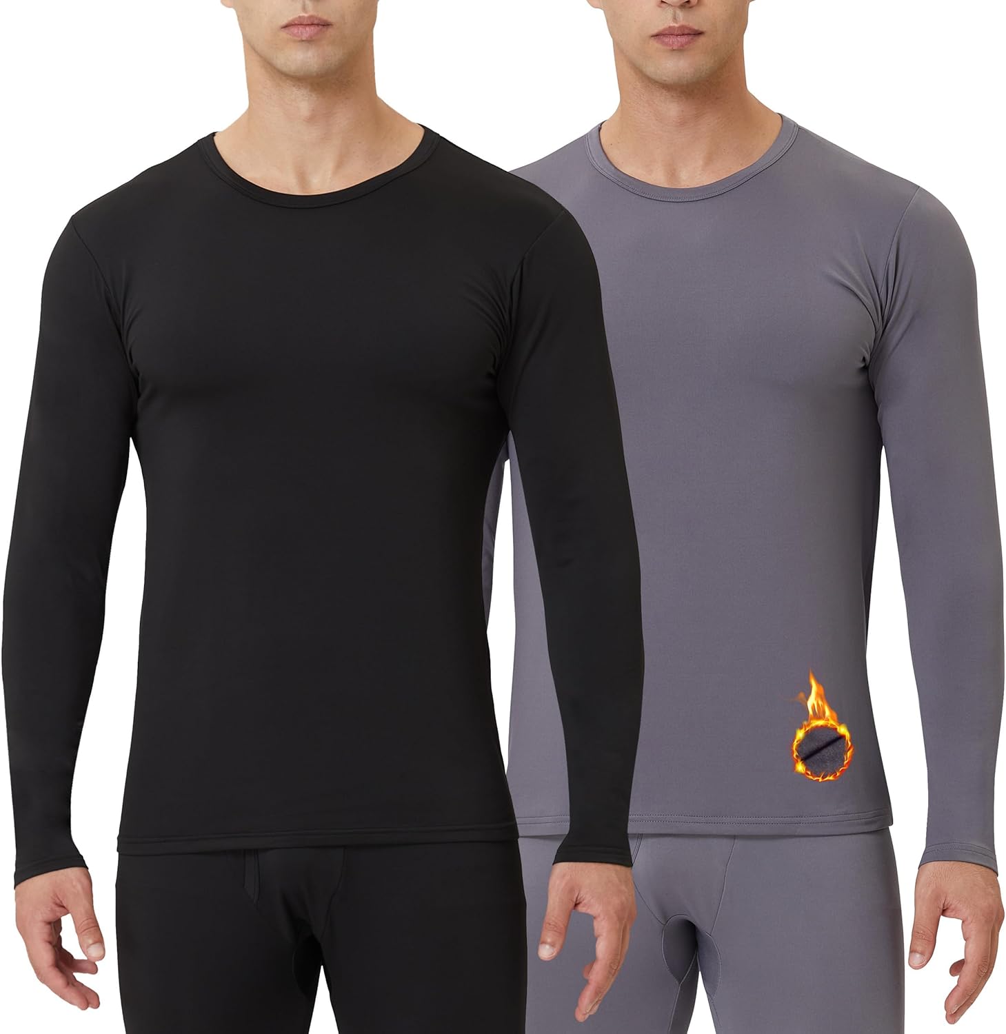 Men's Thermal Shirt 1/2/4 Pcs Fleece Lined Long Sleeve Tops Athletic Base Layer Long John Shirts for Men