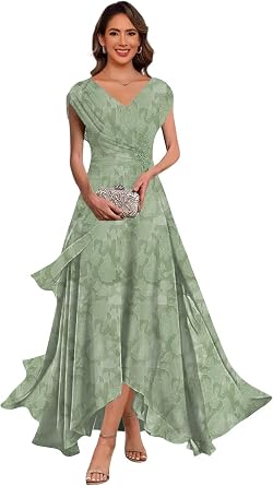 Womens Floral Print Mother of The Bride Dresses with Cap Sleeves Aline Pleated Formal Wedding Guest Gown
