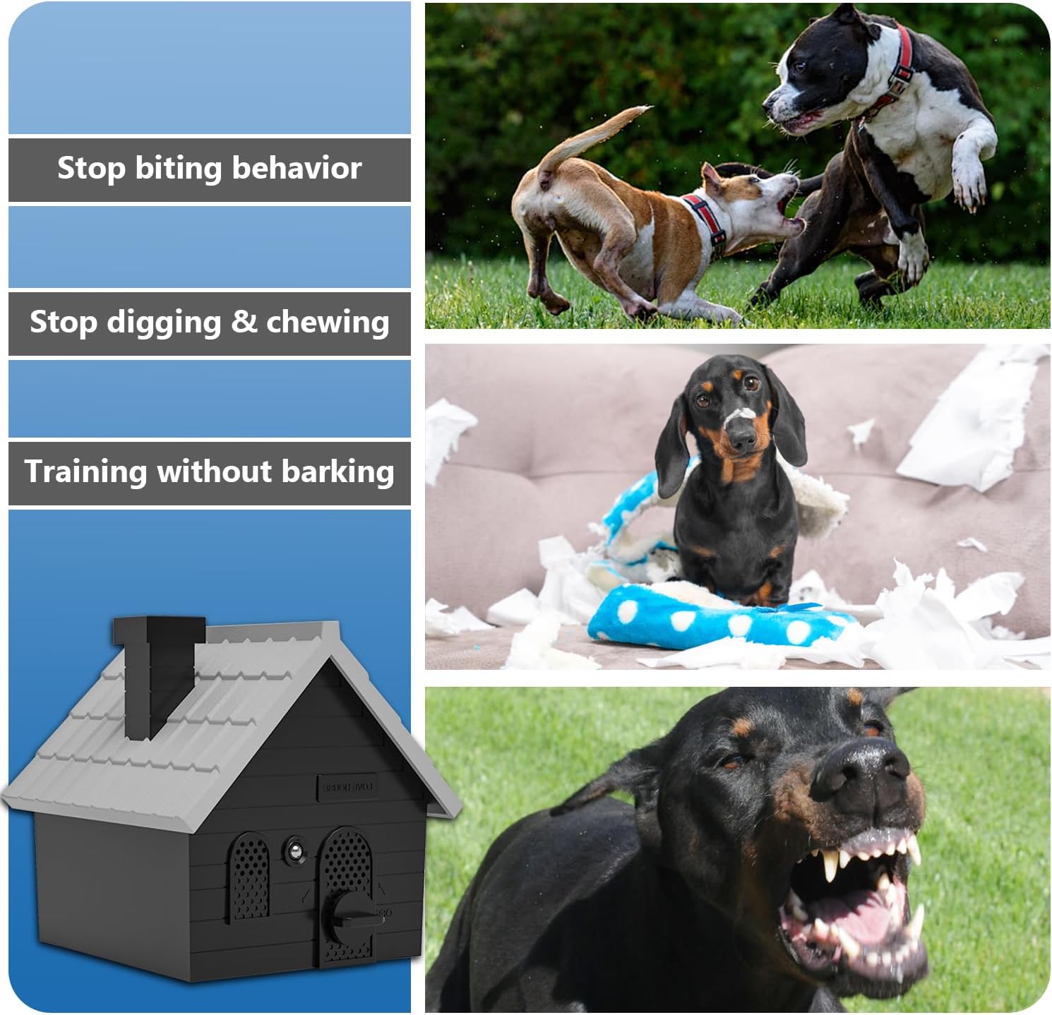 Dog Barking Control Devices, Anti Barking Device Ultrasonic Dog Barking Deterrent with 4 Modes, Stop Barking Dog Devices Up to 50 Ft Range, 2 in 1 Weatherproof Bark Control Device Outdoor Indoor