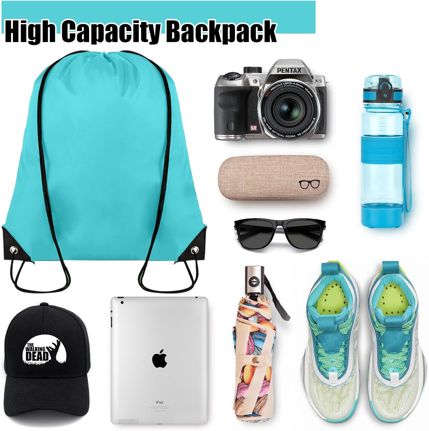 40 Pieces Drawstring Backpack Bulk Cinch Sackpack Ployster Drawstring Bags for Gym Party Trip(Aqua) - Image 3