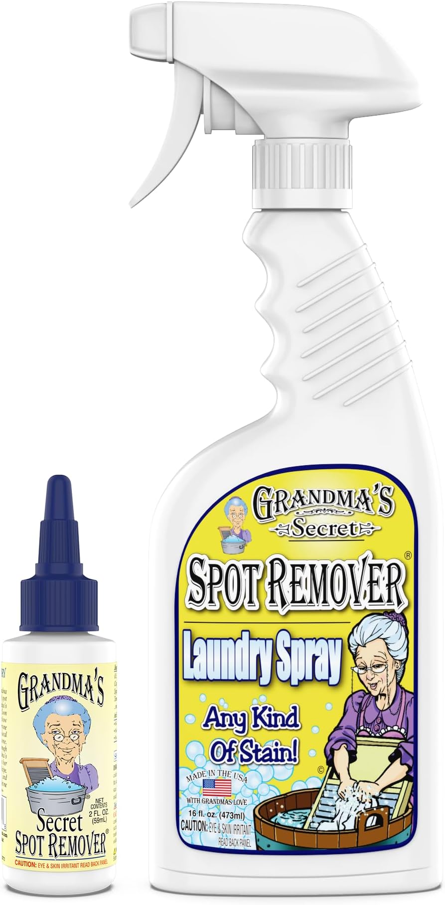 Grandma's Secret Spot Remover Laundry Spray - Chlorine, Bleach and Toxin-Free for Clothes - Fabric Stain Remover Removes Oil, Paint, Blood and Pet Stains - 16 oz & 2 oz Combo, DuoPack