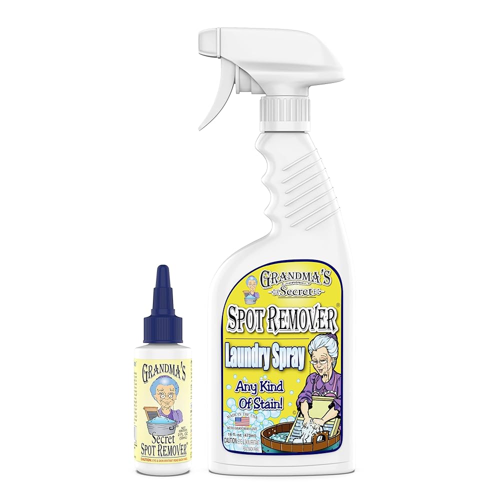 Grandma\'s Secret Spot Remover Laundry Spray - Chlorine, Bleach and Toxin-Free for Clothes - Fabric Stain Remover Removes Oil, Paint, Blood and Pet Stains - 16 oz & 2 oz Combo, DuoPack