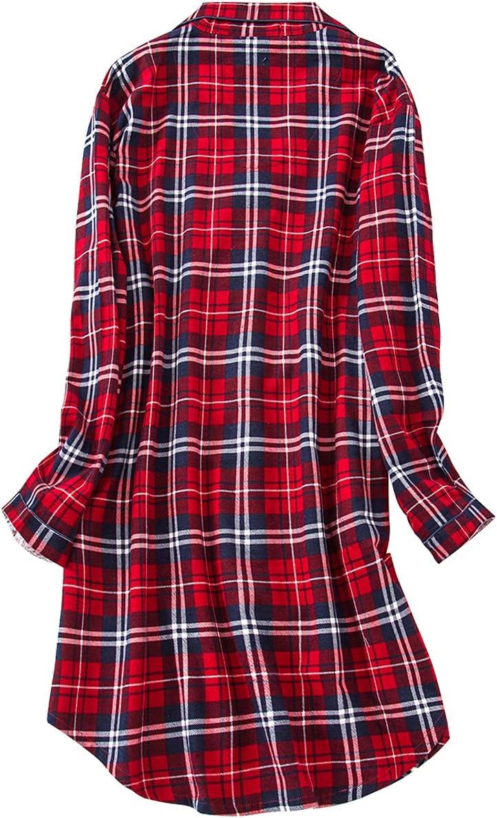 Shymay Women's Flannel Cotton Nightgown Button Down Nightshirt Long Sleeve Sleep Shirt Dress Sleepwear Pajama Top - Image 2