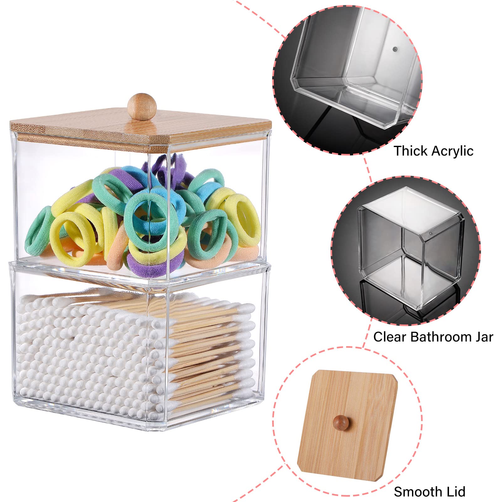 2 Pezzi Porta Dischetti Struccanti e Cotton Fioc, Contenitore Acrilico per Bagno, Dispenser Organizer con Holder